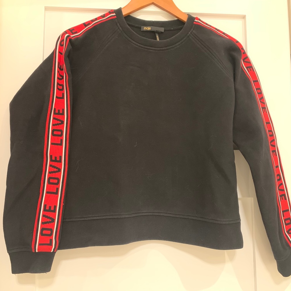 MAJE Toska "love" Striped-sleeve Sweatshirt and Pants Set- Black